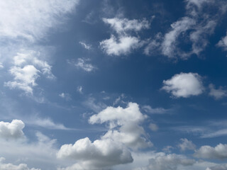 clear blue sky with a few clouds. The sky is very bright and the clouds are scattered throughout