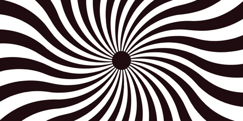 Abstract symmetrical radial burst background featuring alternating dark black and forest white rays. circle motifs. Sunset light retro design. Vintage sunrays swirl sun beam pattern. Swirl texture.