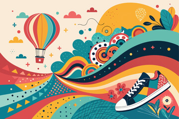 Colorful abstract shapes with vibrant, playful, and whimsical design — dynamic composition of geometric patterns with bold colors, movement, and fluid, imaginative expression

