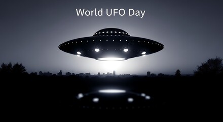 Obraz premium World UFO Day Celebrations Encountering Extraterrestrial Craft Above Cityscapes and Landscapes
