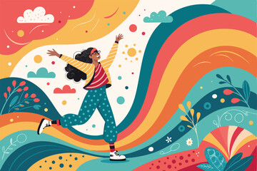 Colorful abstract shapes with vibrant, playful, and whimsical design — dynamic composition of geometric patterns with bold colors, movement, and fluid, imaginative expression

