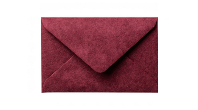 A single textured burgundy envelope isolated on transparent background - Powered by Adobe