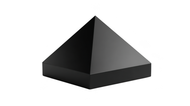 Sleek black pyramid geometric shape isolated on transparent background