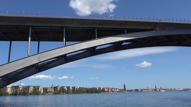 Stockholm, Sweden A view of Vasterbron, the Western Bridge and the skyline of the city on Riddarfjarden. 