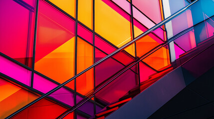 AI generator image of Colorful Columns Leading to Light, Vibrant Multicolored Architectural Columns with Bright Sunlight and Geometric street graffiti interactive Vibrant corridor with colorful lights