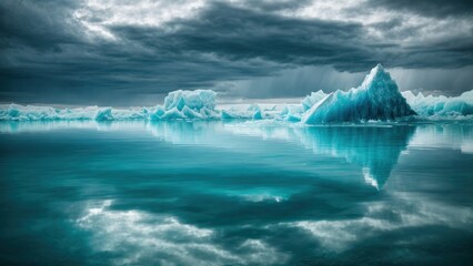 Glacial Lake Surface Reflecting Storm Clouds
