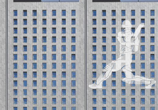 Modern Building Facade. PSD mockup template