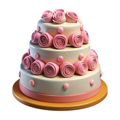Three Tiered Wedding Cake Decorated with Pink Roses