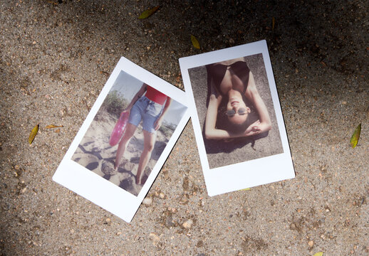 vertical Polaroid Templates on Sandy Surface