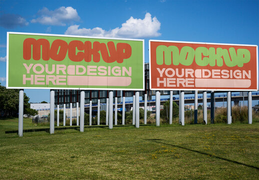 Two Blank Billboard in a row. PSD Mockup for your Designs