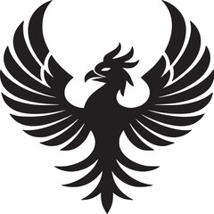 Phoenix bird logo design black and white vector illustration mythical creature reborn fire bird symbol art on transparent background silhouette