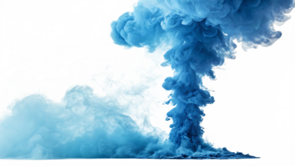 Vibrant blue smoke plume with abstract glitch art elements isolated on a transparent background smoke explosion