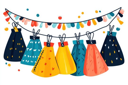 Colorful sheets of paper are creatively clipped with clothespins along a playful rope perfect for reminders and messages. This vibrant design evokes the cheerful spirit of New Year celebrations