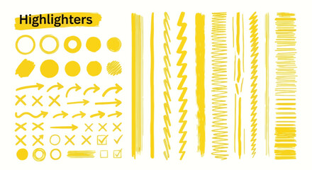 Yellow Highlighter Brush Strokes Hand-Drawn Design Elements