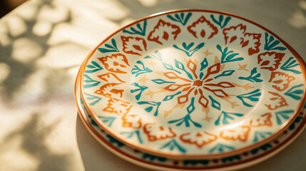 AI generator image of ceramic plate Antique decorative plate with patterns and ornaments.