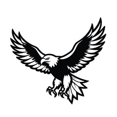 Obraz premium Black and white illustration of a majestic eagle with wings spread wide, detailed hand-drawn bird of prey in flight