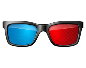 Black framed 3 D movie glasses with red and blue lenses isolated on a transparent background 3D glasses