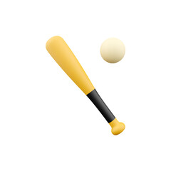 A yellow baseball bat and a white ball, representing sports equipment used in baseball or softball games.