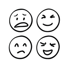 Fototapeta premium Hand Drawn Black and White Doodle Emoji Set Four Faces