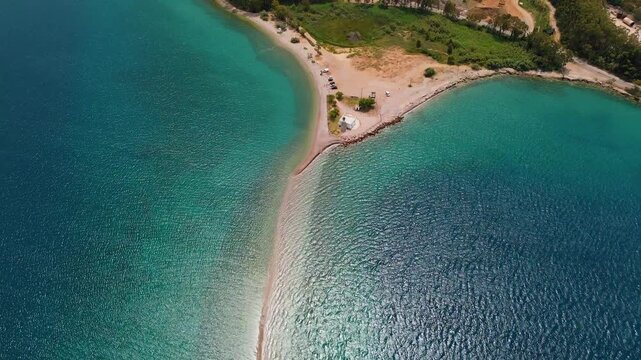 Aerial drone videos of Drepano lighthouse area of ​​Gulf of Corinth