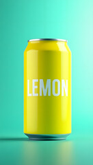 Minimalist Yellow Lemon Drink Can on Plain Background