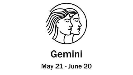 Gemini Zodiac Sign — Symbol, Dates, and Astrological Meaning
Gemini Twins Icon – Horoscope Art for May 21 to June 20
Astrology Design: Gemini Symbol with Dates
Dual Energy of Gemini – Horoscope Line A