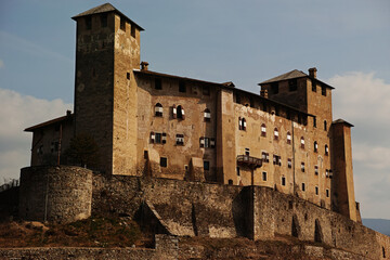 Castel Cles in Trentino, Historic castle in Cles, Italy, Medieval fortress of Cles, Sunny day at...