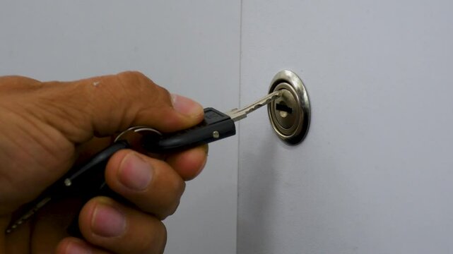 Key Fails to Turn in Lock, Wrong Key in Lock, Unable to Unlock the Door, Key Doesnt Fit or Turn. High quality 4k footage