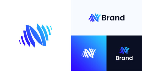Modern abstract gradient blue wave logo icon design vector illustration, Symbol layered element for signal, network, connection, movement, usable for technology, digital. and brand identity business