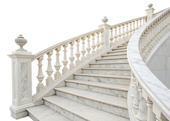 Grand curved white marble staircase with ornate balustrades A I G E N E R A T E D - P N G isolated on a transparent background