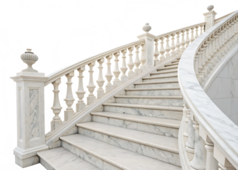Grand curved white marble staircase with ornate balustrades A I G E N E R A T E D - P N G isolated on a transparent background