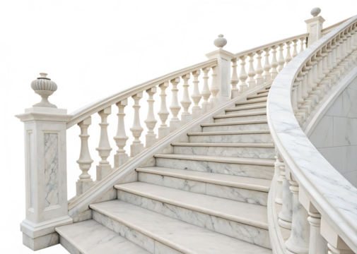 Grand curved white marble staircase with ornate balustrades A I G E N E R A T E D - P N G isolated on a transparent background