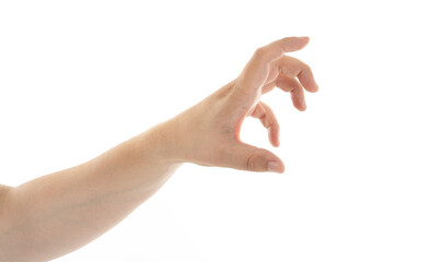 Hand gesture showing grasping movement with a light background at an unspecified time and location