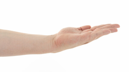Demonstration of an open hand gesture for welcoming or offering assistance in a neutral setting