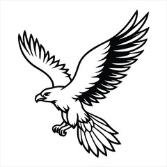 Black and white eagle illustration with wings spread, ai generator
