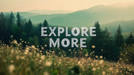 Minimalist wall art with the quote "Explore More" set over a scenic backdrop, perfect for travel blogs or promotional material.