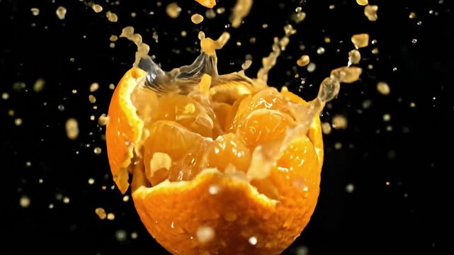 Orange Fruit Explosion on a Black Background