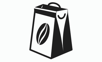 coffee paper bag, packaging icon, minimal black vector, isolated on white background