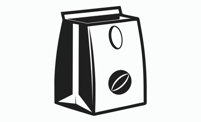 coffee paper bag, packaging icon, minimal black vector, isolated on white background