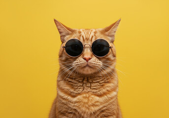 Grumpy cat wearing tiny sunglasses, with bold meme-style text and a humorous expression.
