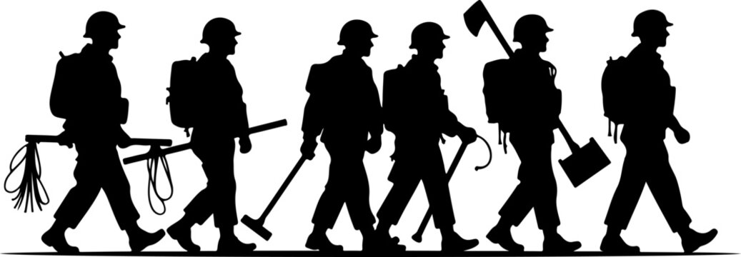 soldiers, military, army Silhouette of Soldiers on a Hill verctor bundle