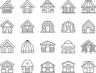 traditional to rustic hut icon collection in vector style