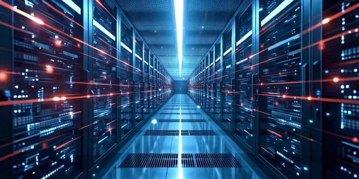 Futuristic Data Center Corridor &ndash; High-Tech Server Room Animation
