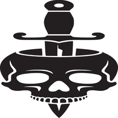 Skull with dagger vector illustration death and mortality concept graphic design element for tattoos or prints on transparent background silhouette