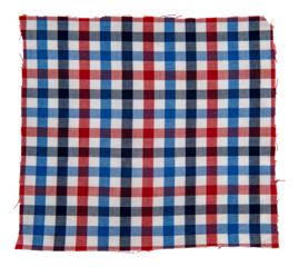 Piece of torn crumpled checkered fabric on a white background. Textile. Cellular tissue isolate