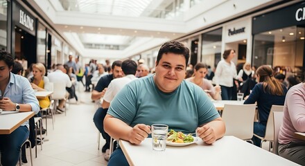 Overweight person having a light meal in the mall 