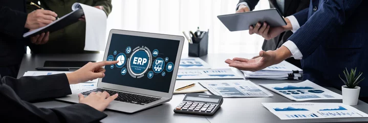 Fotobehang ERP enterprise resource planning software for brisk business to plan the marketing strategy © InfiniteFlow