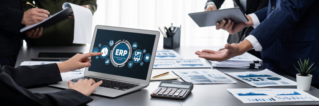 Fototapeta ERP enterprise resource planning software for brisk business to plan the marketing strategy