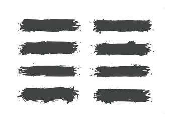 Abstract Brushstrokes: A collection of eight textured, charcoal-colored brushstrokes, each uniquely shaped with varying density. Perfect for graphic design elements, add a raw.