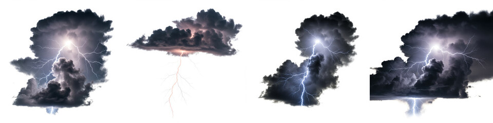 Dramatic Lightning Strikes Dark Clouds - Powerful lightning bolts illuminate dark storm clouds, creating a dramatic and intense weather scene. Perfect for weather reports, websites, or design projects